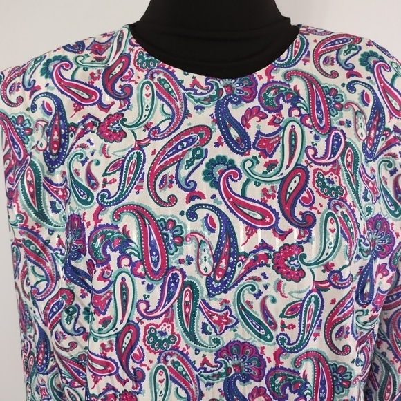 Vintage 80s Womens Multicolored Purple Paisley Grannycore Top - Picture 1 of 7